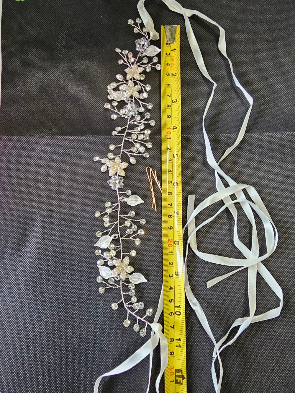 Bridal Ribbon Hair Vine with Pearls and Crystals - Ivory - Picture 4 of 6